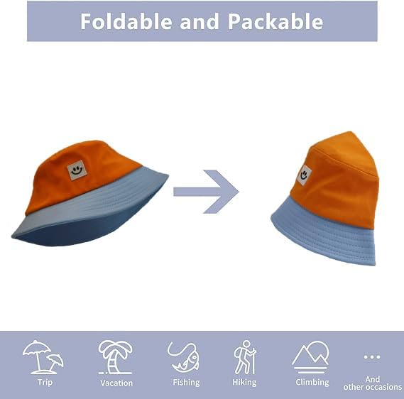 Kids Sun Hat Smile Face Bucket Hat for Girls Boys Summer Sun Protection Cotton Unisex Beach Cap