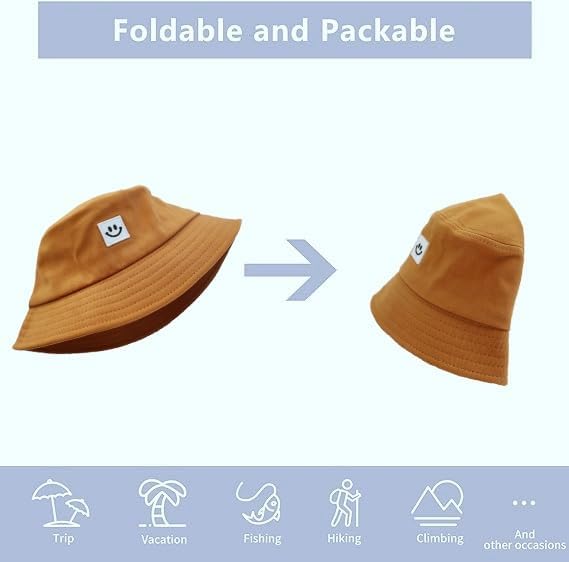 Kids Sun Hat Smile Face Bucket Hat for Girls Boys Summer Sun Protection Cotton Unisex Beach Cap