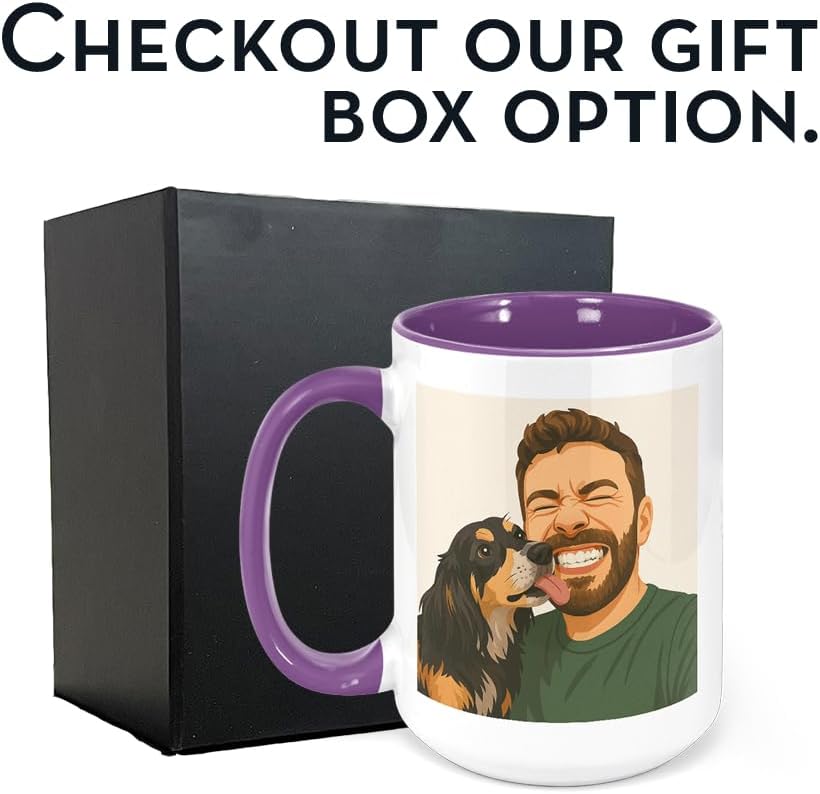 Personalized Coffee Mug, Custom Drawing Portrait Gift, Funny Customized Coffee Gift for Men & Women, Custom Mugs with Pictures, Purple 15oz Customized Ceramic Tea Cup