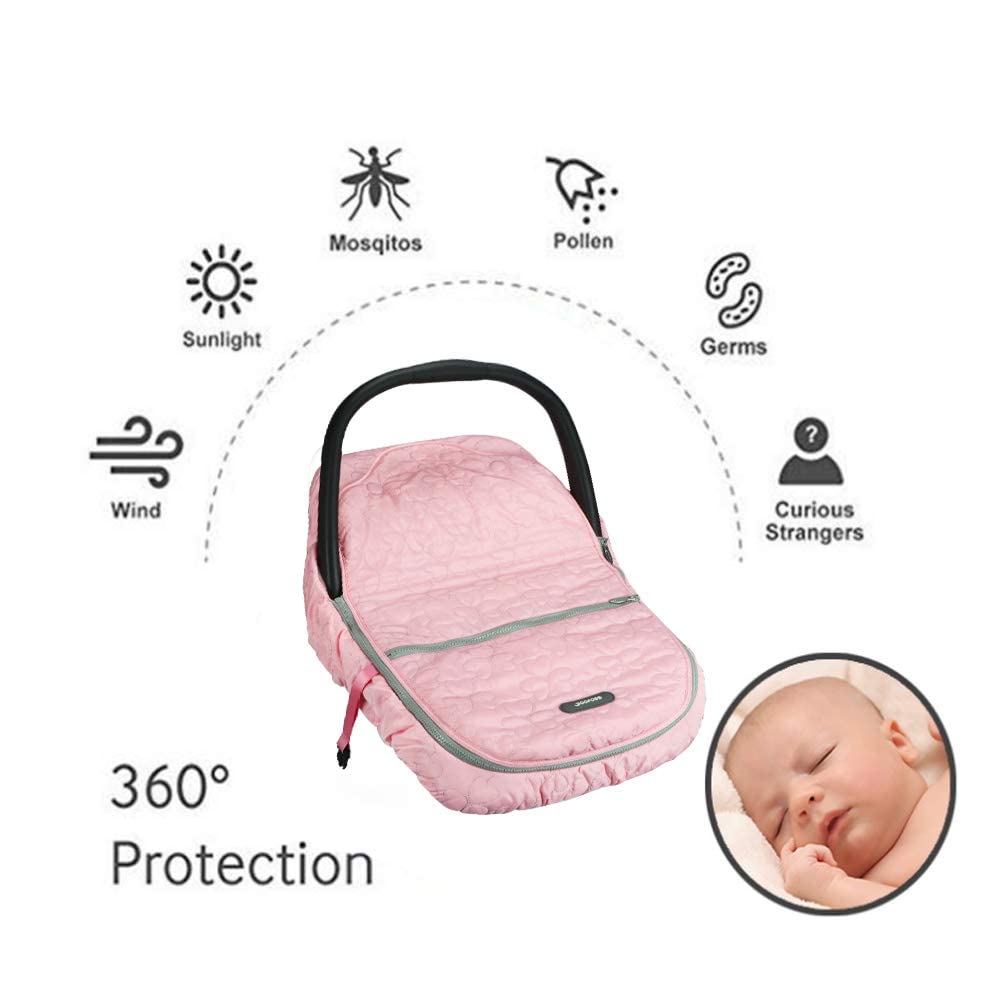 Yoofoss Baby Car Seat Cover Winter Carseat Canopies Cover to Protect Baby from Cold Wind, Super Warm Plush Fleece Baby Carrier Cover for Infant Boys Girls (Pink)