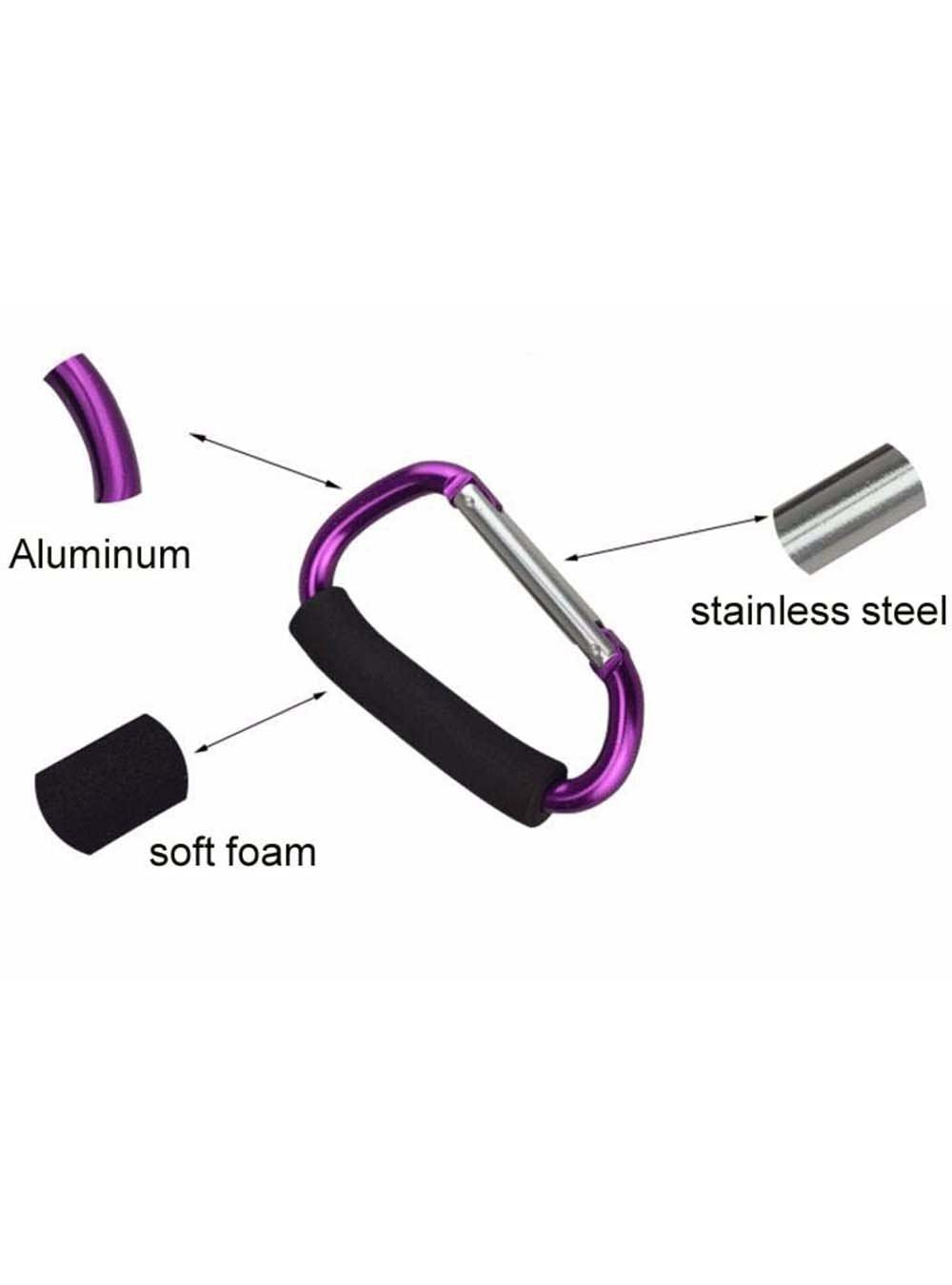 Large Stroller Hooks for Mommy, 2 pcs Carabiner Stroller Hook Organizer for Hanging Purses, Diaper Bag, Shopping Bags. Clip Fits Single/Twin Travel Systems, Car Seats (Blue+Purple)