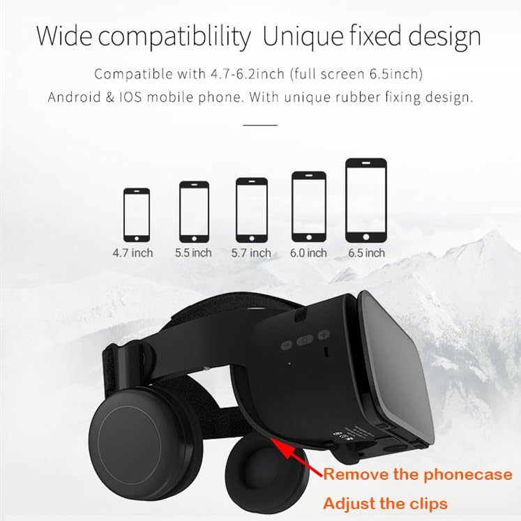 3D Glasses Virtual Reality VR for Smartphone Google Cardboard, Wireless Bluetooth VR Headset Helmet Stereo for Android iOS iPhone 12 11 Pro Max Mini X R S 8 7 Samsung 4.7-6.2" Phone (Black)