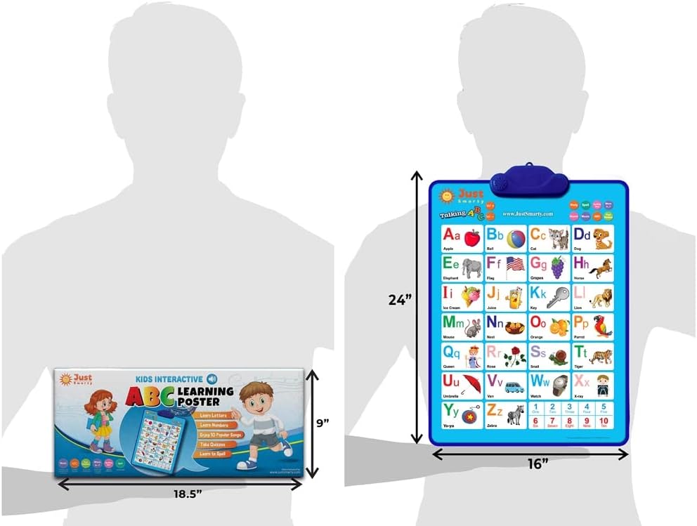 Just Smarty Interactive Alphabet Wall Chart | Talking ABCs & 123s Music Poster with Interactive Light | Toddler Alphabet Learning | Best Educational Gift for Boys & Girls Ages 2 3 4 5 | Letter Sounds