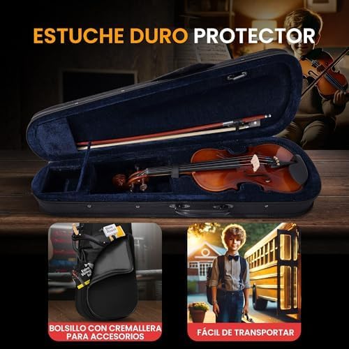 Pyle 3/4 Size Beginner Violin Starter Kit, Violin Starter Package with Travel Case & Bow, Extra Strings, Digital Tuner, Shoulder Rest & Cleaning Cloth for Students, Kids, Adults