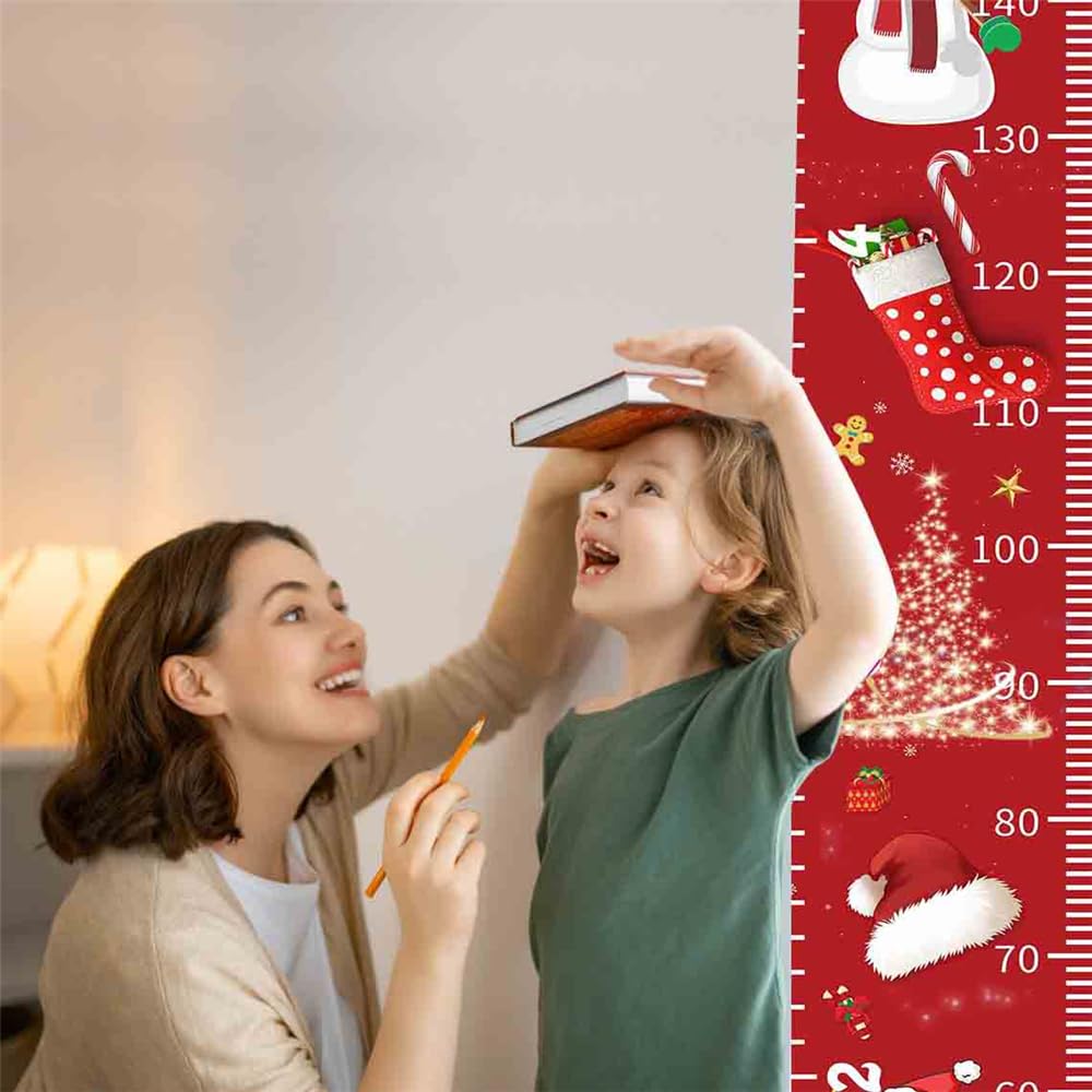 Christmas Decorations, Growth Chart for Wall, Height Chart for Kids, Xmas Nursery Decor, Hanging Ruler Wall Decor, Baby Room Decor, Christmas Gifts for Boys Girls - 76.7 x 7.9 inch with Black Wood
