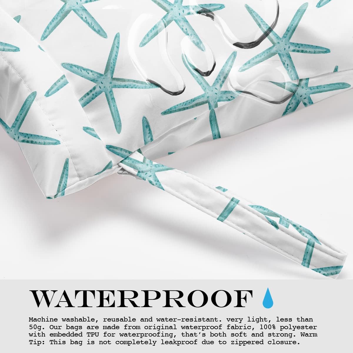 Wet Bag, Wet Dry Bag, Wet Bag for Swimsuit, Travel, Beach, Pool, Diapers, Dirty Yoga Gym Clothes, Makeup Bag, Waterproof Reusable Beach Bag Ocean Decor Starfish Sea Horse Anchor