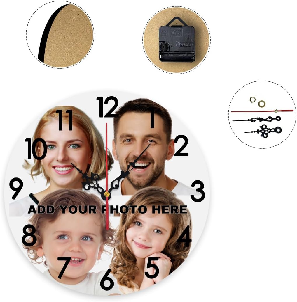 Generic Custom Wall Clock Personalized Picture Hanging Time Clocks Customize Gifts for Kitchen Bathroom Home Wedding Friend Family Lover, 12x12Inch