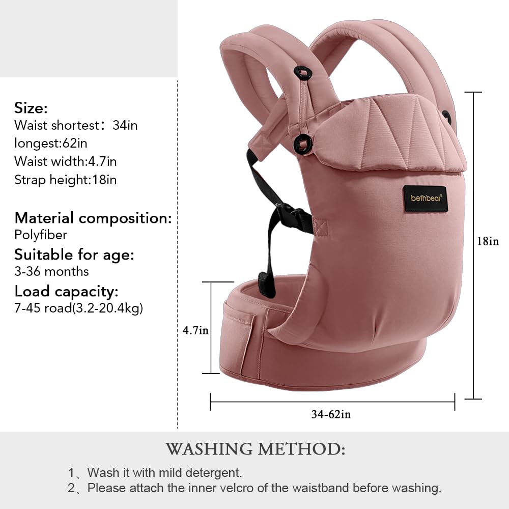Baby Carrier Newborn to Toddler 7-45 lbs with Natural Material, Ergonomic Design,Versatile and Adjustable,Hands Free for Moms&Dads,Pink
