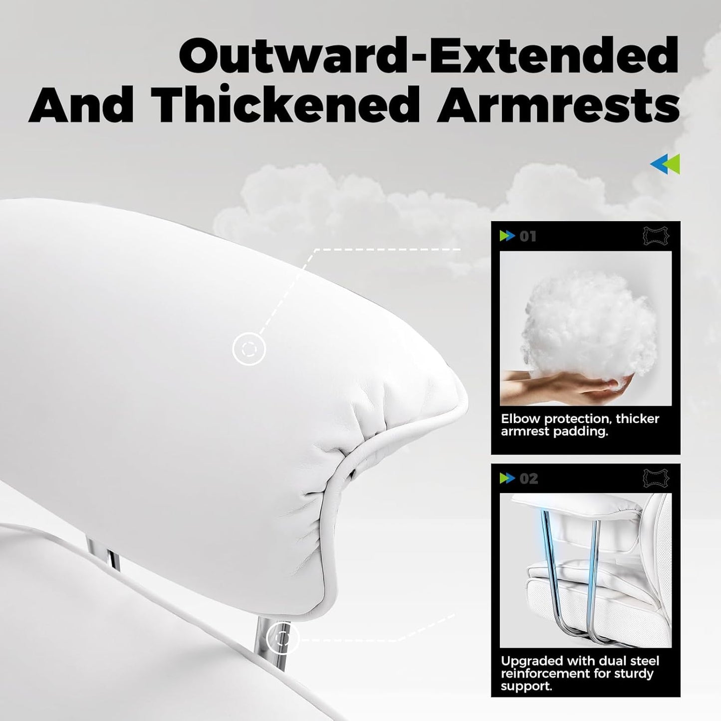 COMHOMA Big and Tall Office Chair, High Back Leather Gaming Chairs with Footrest, Executive Ergonomic Office Chair with Pocket Spring Lumbar Support and with Outward Fixed Soft Armrests