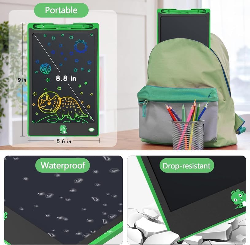 Hockvill LCD Writing Tablet for Kids 8.8 Inch, Toys for Girls Boys Drawing Pad for 3 4 5 6 7 Year Old Kid, Toddler Magnetic Doodle Board Travel Essentials Christmas Birthday Gift for Children (Green)