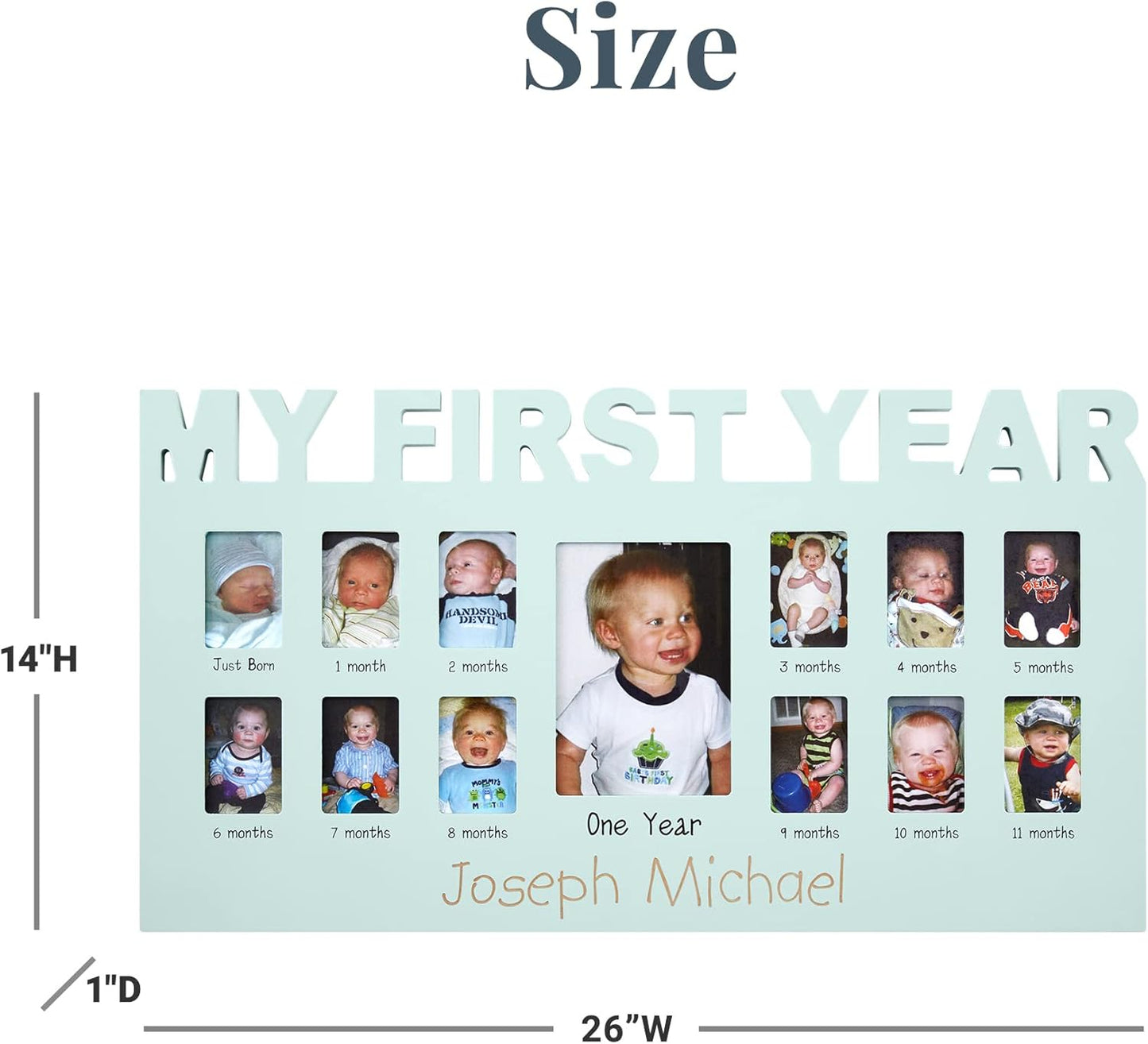 Let's Make Memories Personalized Baby's First 12 Months Photo Frame- New Parents- Newborn- Nursery - Blue