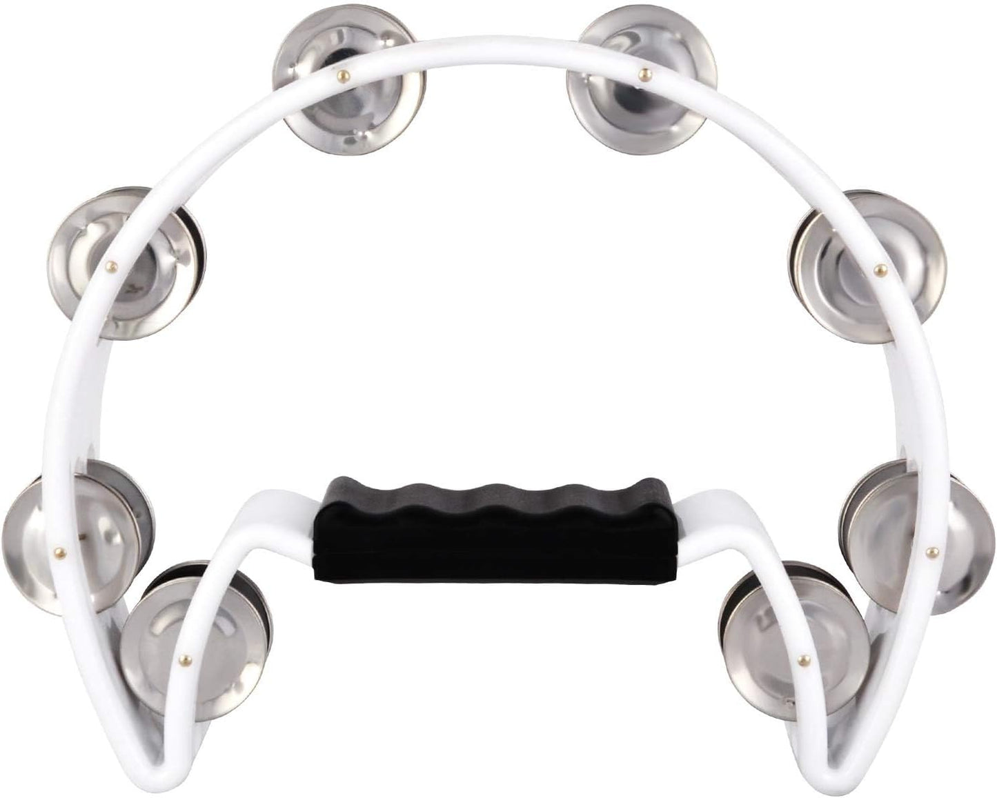 EastRock Tambourine,Metal Jingles Hand Held Percussion Half-Moon Tambourine and Egg Shakers for Kids, Adults, KTV, Party White