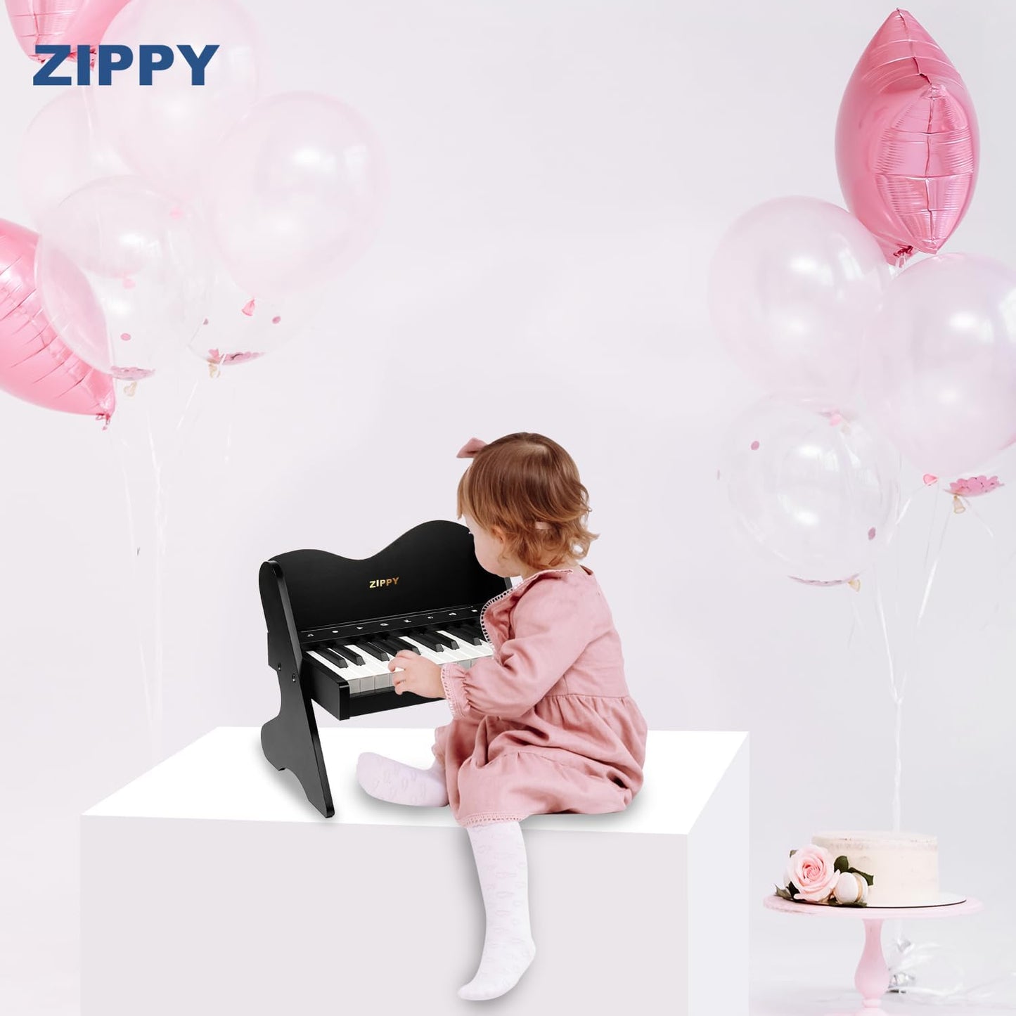 ZIPPY Kids Piano Keyboard, 25 Keys Digital Piano for Kids, Touch Sensitive Control Panel, Volume Adjustable, Mini Music Educational Instrument Toy, Wood Toy for Toddlers Girls Boys (Black)