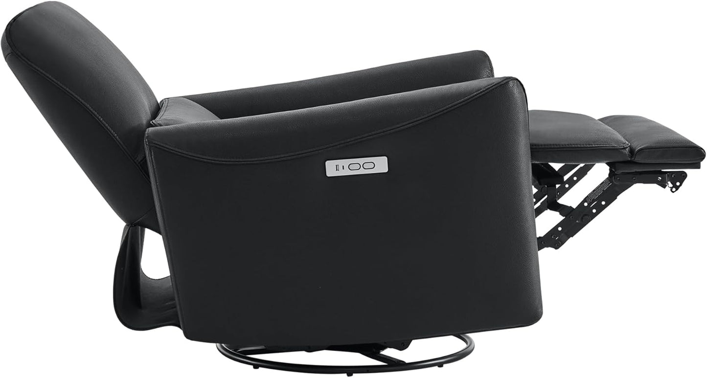 CHITA Power Recliner Chair Swivel Glider, FSC Certified Upholstered Faux Leather Living Room Nursery Reclining Sofa Chair with Lumbar Support, Black