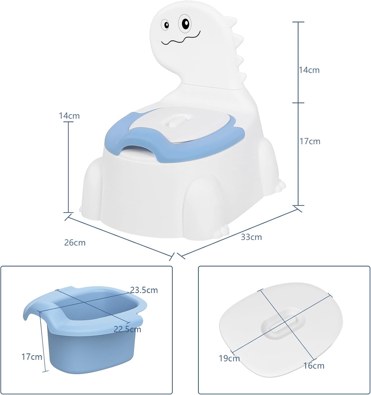 Potty Seat Baby Training Chair Boys Girls Toddler Dinosaur Comfortable children 1-5 years old Baby toilet Animal seat with lid back potty trainer (indigo)