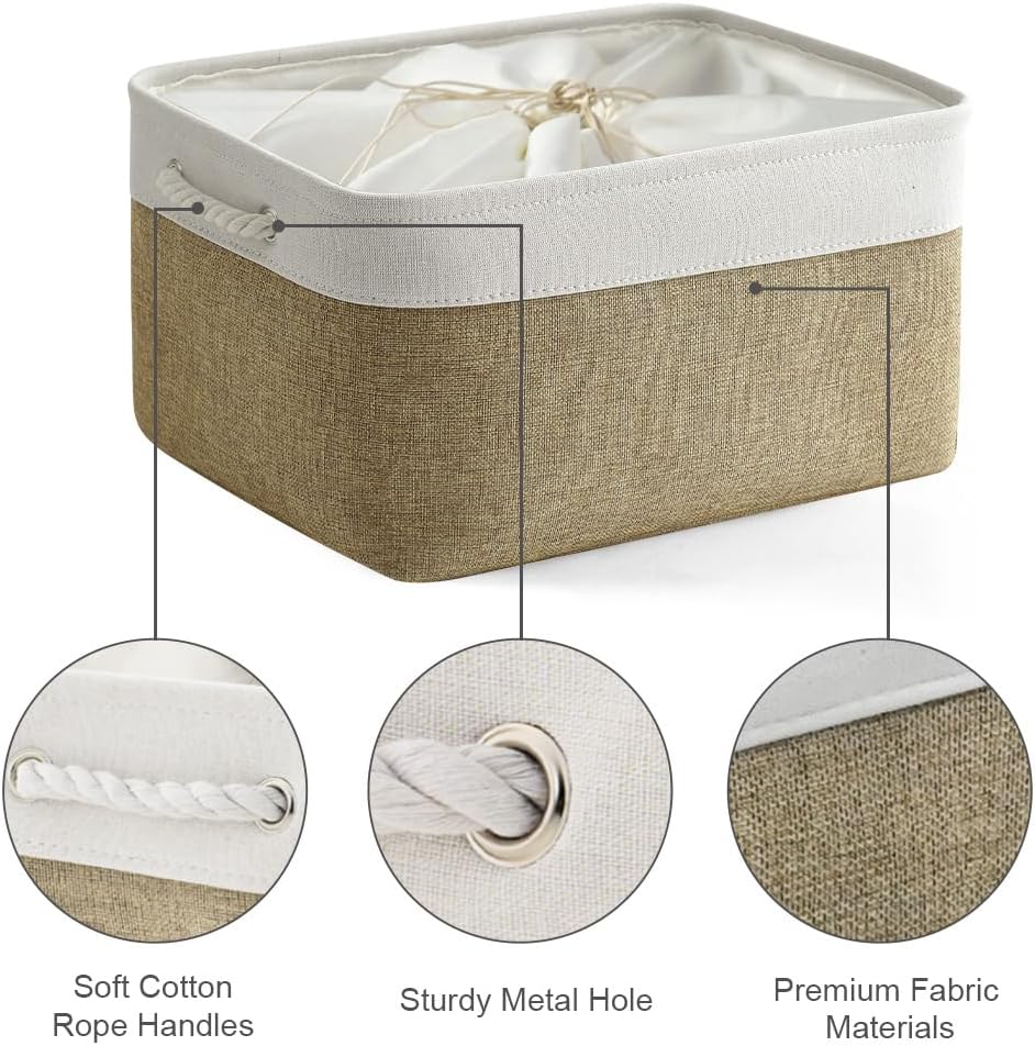 TheWarmHome Organization and Storage Basket for Organizing - X Large - 3 Pack 17.7L×13.8W×9.8H in Collapsible Storage Bin for Shelves, Fabric Basket for Gifts Organizer Toy Closet (White & Khaki)