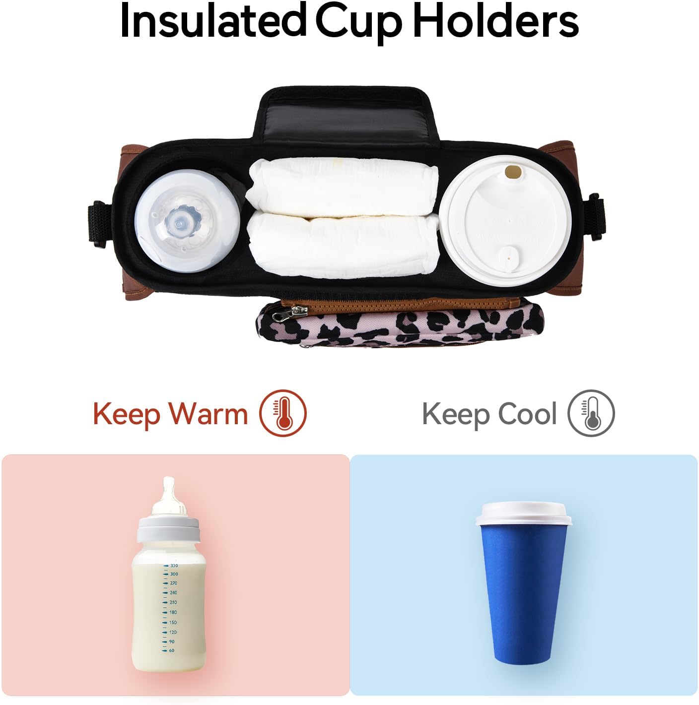 Momcozy Universal Stroller Organizer with Insulated Cup Holder Detachable Phone Bag & Shoulder Strap, Fits for Stroller like Uppababy, Baby Jogger, Britax, BOB, Umbrella and Pet Stroller