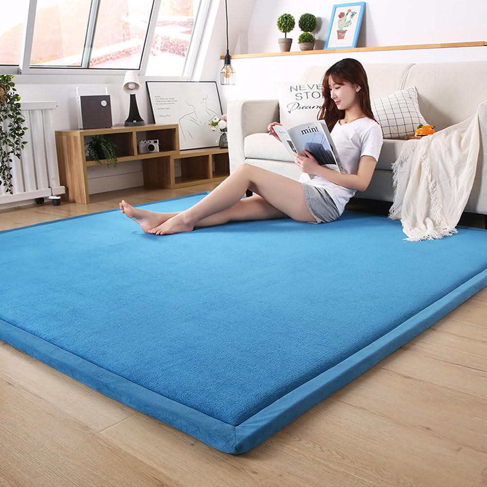 Loartee Coral Velvet Crawling Rug (6'8"x 6'8", Blue) for Toddler Children Play Area Rug Yoga Mat Exercise Pad Carpet