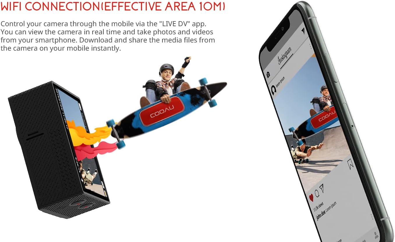 COOAU 4K 20MP Wi-Fi Action Camera External Microphone Remote Control Underwater 40M Waterproof Sport Camera Time Lapse with 2X1200mAh Batteries and 20 Accessories