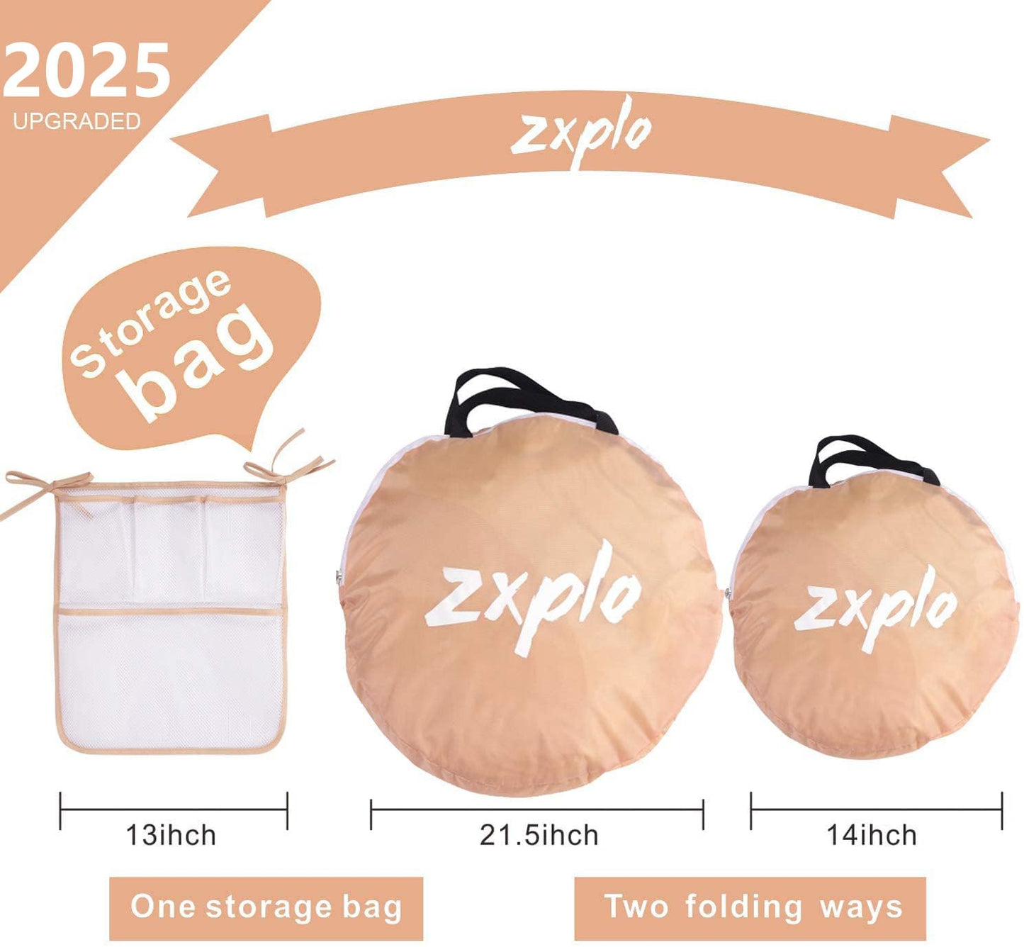 Baby Safety Crib Tent Infant Pop up Mosquito Net Nursery Bed Canopy Netting Cover - Keep Baby from Climbing Out with Hanging Diaper Storage Bag (Beige)