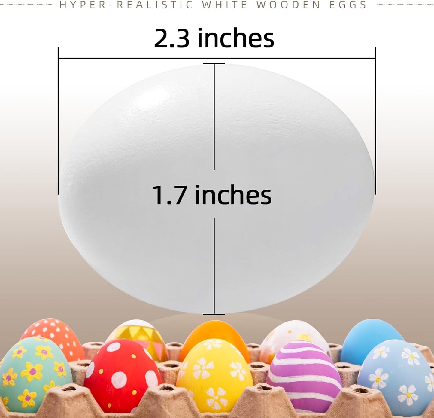 CALPALMY 24 Pieces Hyper-Realistic White Wooden Eggs - 2 Dozen Fake Easter Eggs for Painting, Decorating, Crafting, Pretend Play, Simulation Toys, Fake Food, Nest Box Training