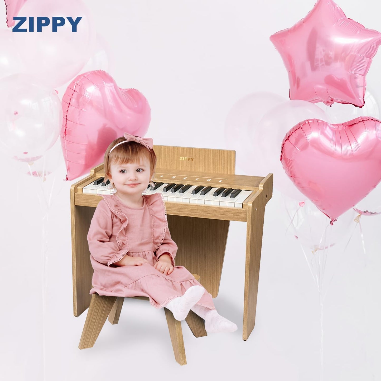 ZIPPY Kids Piano Keyboard, 37 Keys Digital Piano for Kids, Touch Sensitive Control Panel, Built-in Songs, Volume Adjustable, Music Educational Instrument, Wood Piano for 3+ Girls and Boys (Oak Plus)