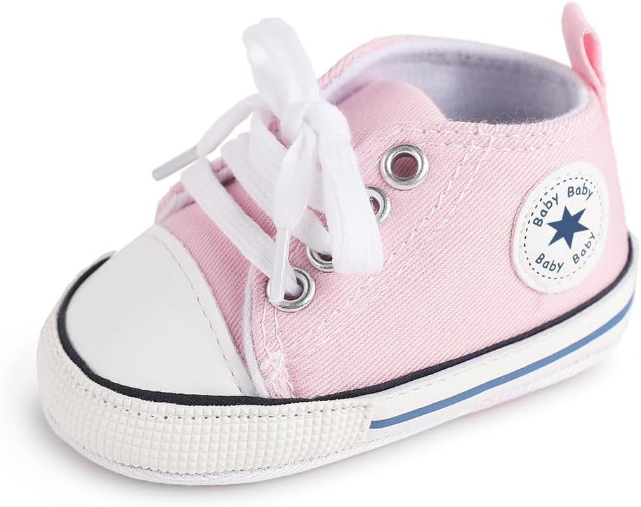 Unisex Baby Girls Boys Canvas High-top Shoes, Newborn Infant Anti-Slip Soft Sole Frist Walking Breathable Sneakers