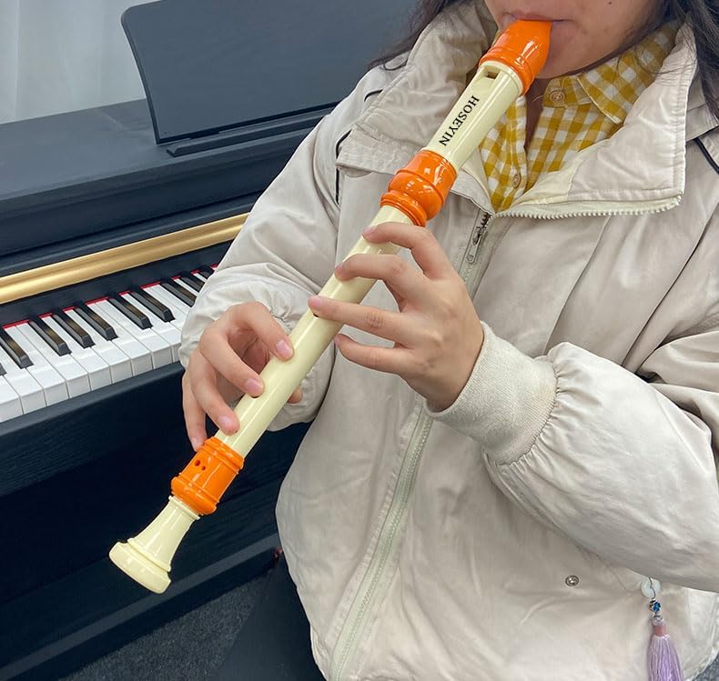 Alto Recorder Baroque style F Key 8 Holes Recital Level Soprano Recorder for Beginners Kids students (orangish white)
