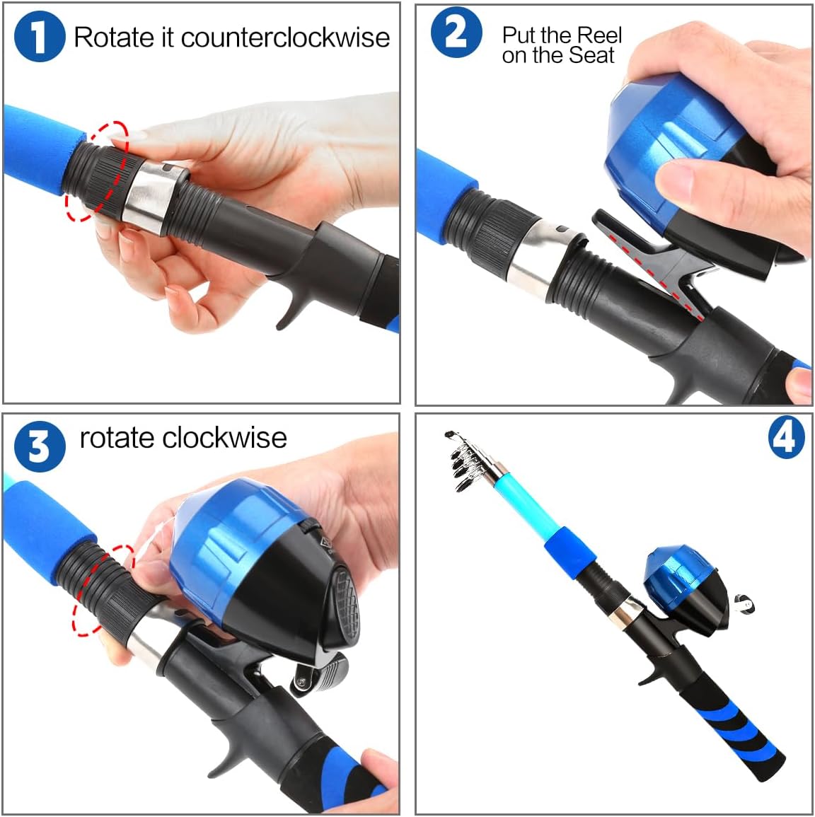 Collapsible Telescopic Fishing Rod and Reel Combo Push Button Small Fishing Pole Kit Beginner Youth Boys Fishing Starter Set Tackle