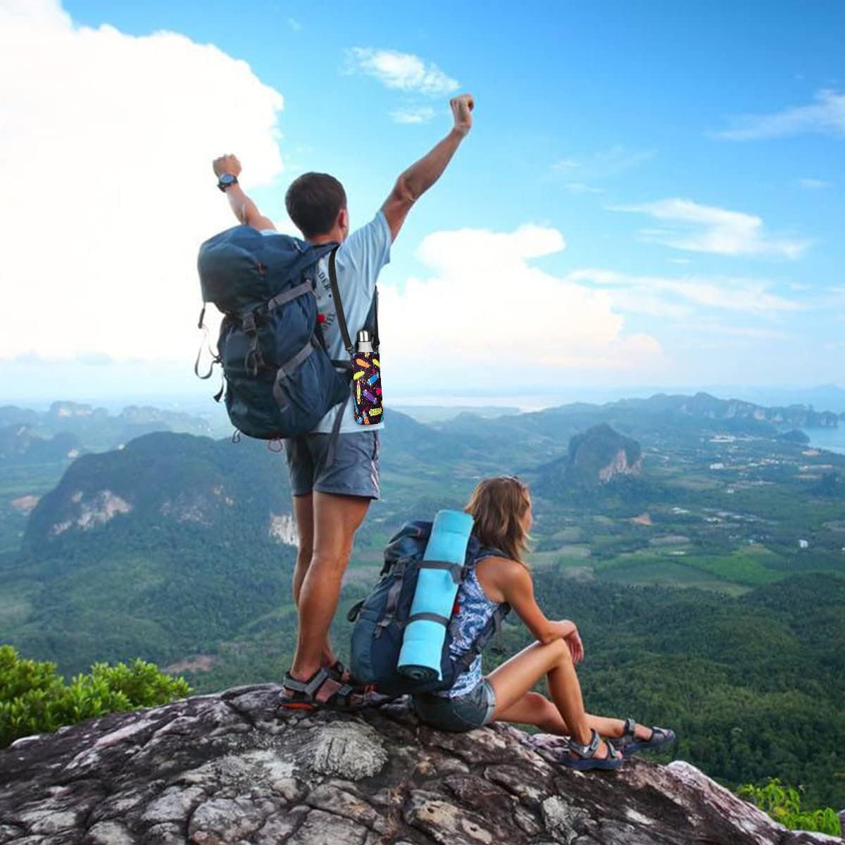 Neoprene Water Bottle Carrier Bag with Adjustable Shoulder Strap for Men Women Walking Hiking,Portable Insulated Holder Case for Stainless Steel/Glass/Plastic Bottles