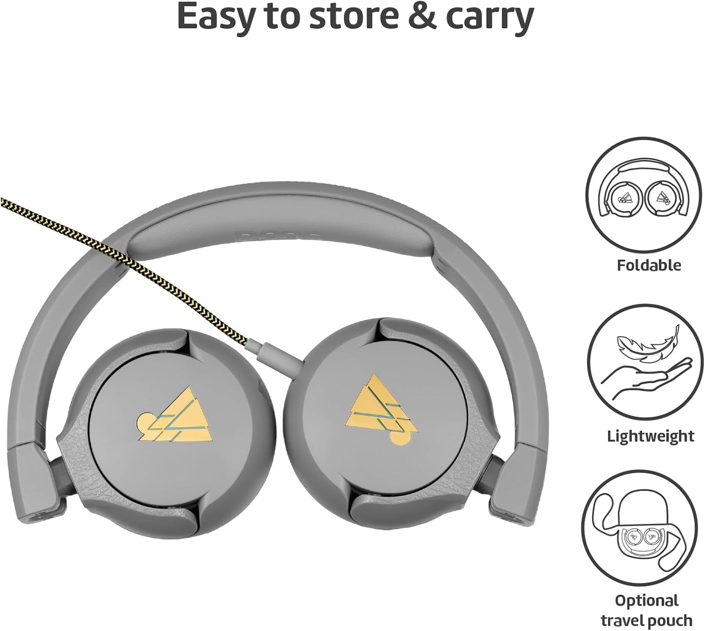 POGS Kids Wired Headphones | The Elephant 2 | Adjustable, Durable Headphones for Kids 3+ | Limited to 85 dB, Microphone | On-Ear | Music-Sharing Function Safe 3.5mm Audio Cable (3.2ft) (rGrey)