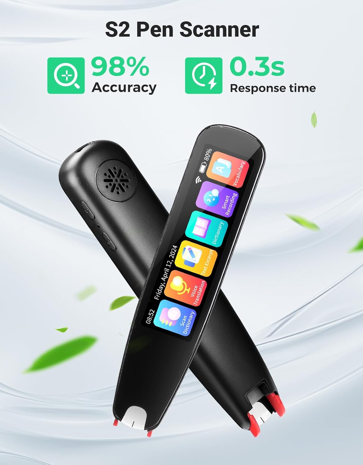 SVANTTO S2 Reader Translator Pen Scanner, Text to Speech Device for Dyslexia, OCR Digital Highlighter Pen, Exam, Bluetooth Langage Translator, No Monthly Fee(Black)
