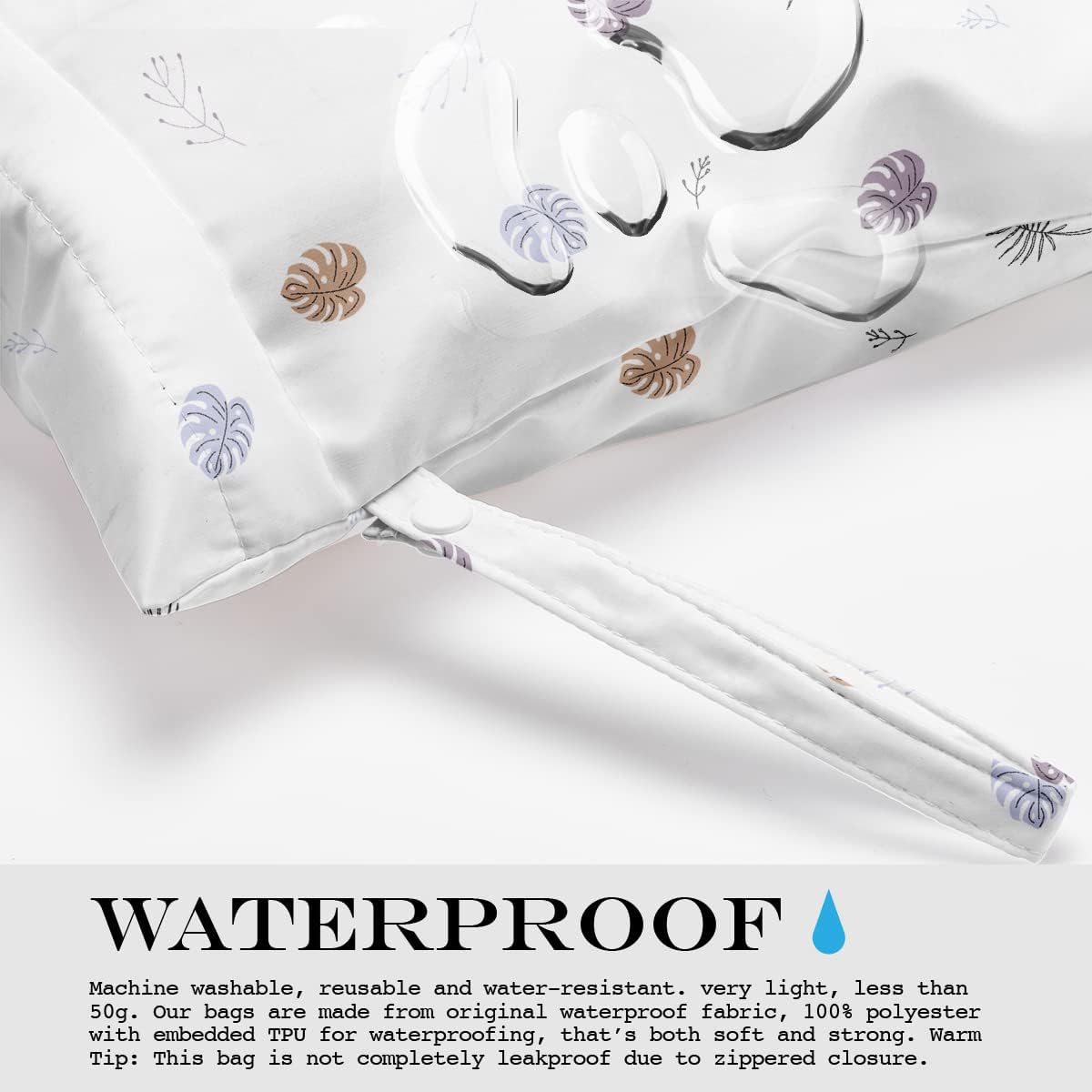 Wet Dry Bag, for Swimsuit, Travel, Beach, Pool, Stroller, Diapers, Dirty Yoga Gym Clothes, Makeup Bag, Waterproof Tropical Palm Leaves Decor Jungle Palm Leaf Favors