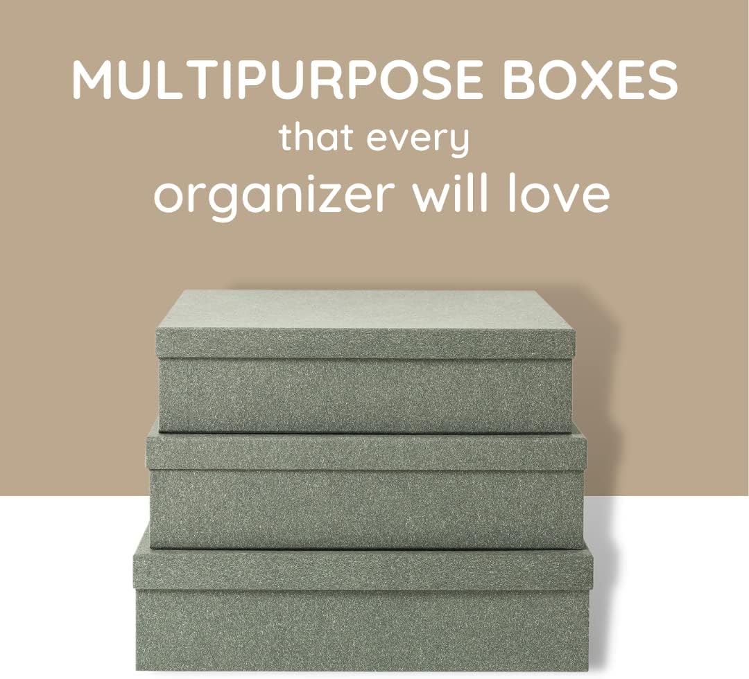 Soul & Lane Decorative Storage Boxes with Lids, Paper Storage Box Set for Keepsakes and Photos, Decorative Boxes for Home Decor, Stationery, Office Organizers, Gray Kraft