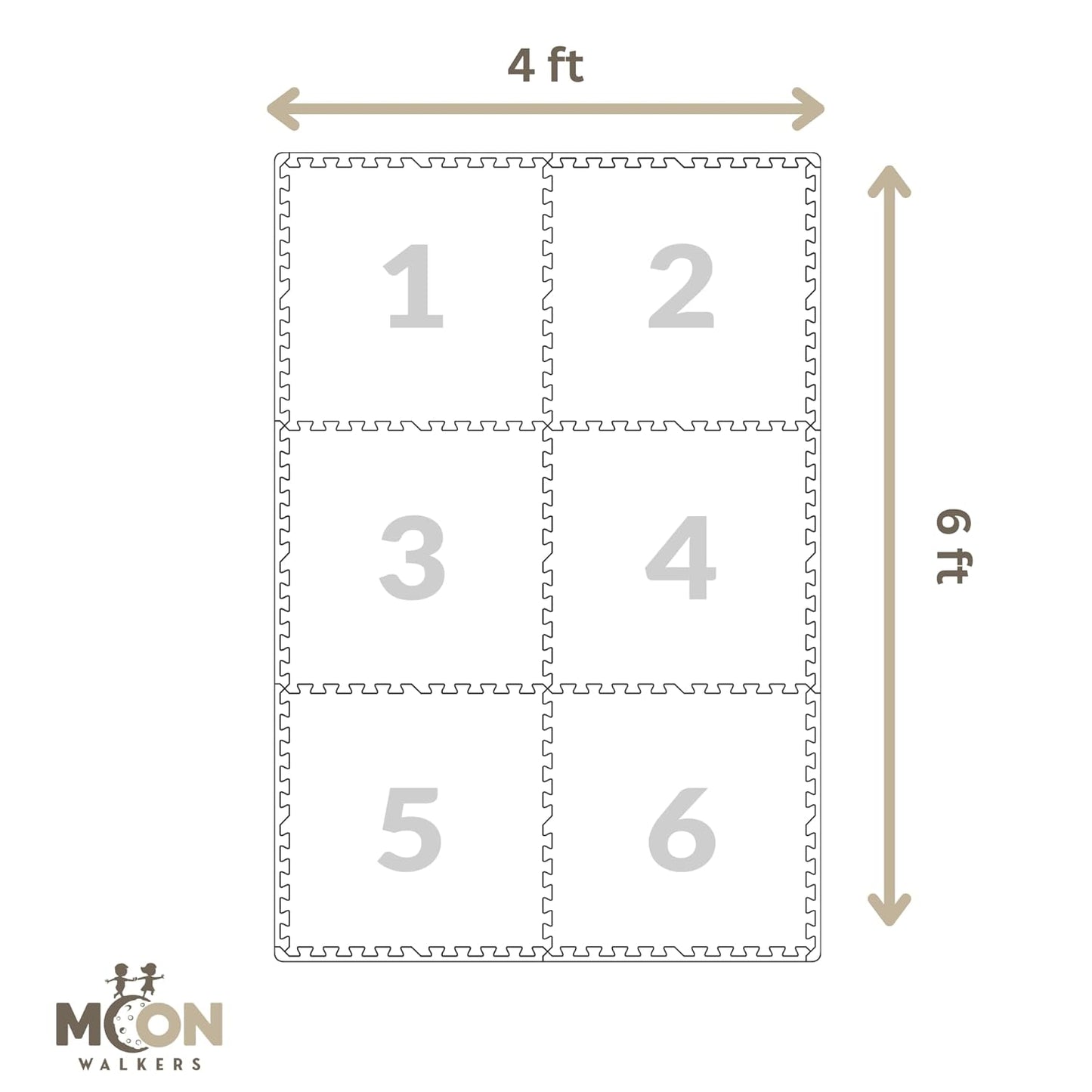 MOON WALKERS Stylish Boho Baby Play Mats for Floor, Play Mat for Babies and Toddlers, Non-Toxic, Soft, Thick, Tummy Time Mat for Crawling (Moon Mist, Standard 6x4ft | 6 Tiles)