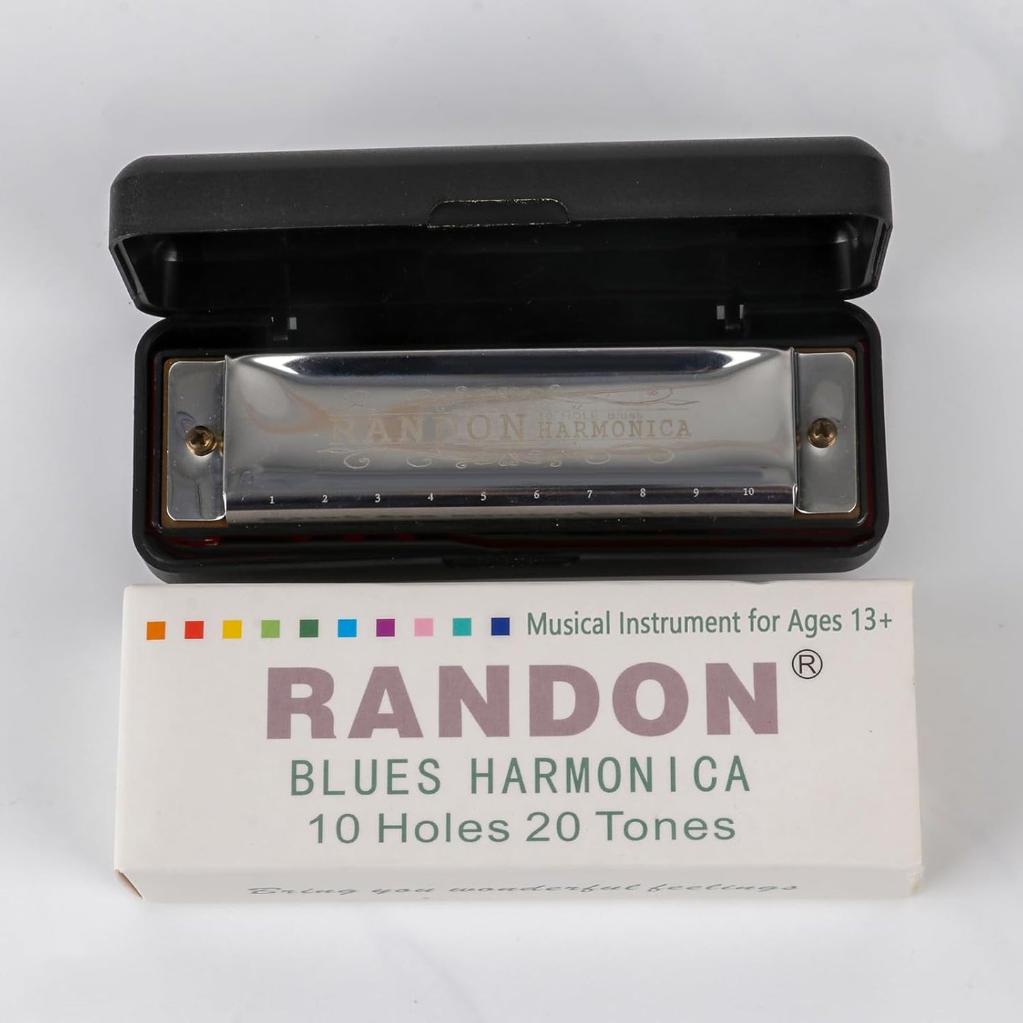 Randon Silver Harmonica Key of C, 10 Holes Diatonic Harmonicas for Adults/Kids/Beginners, Blues Harmonica as Gift, with Case, Clean Cloth and Manual