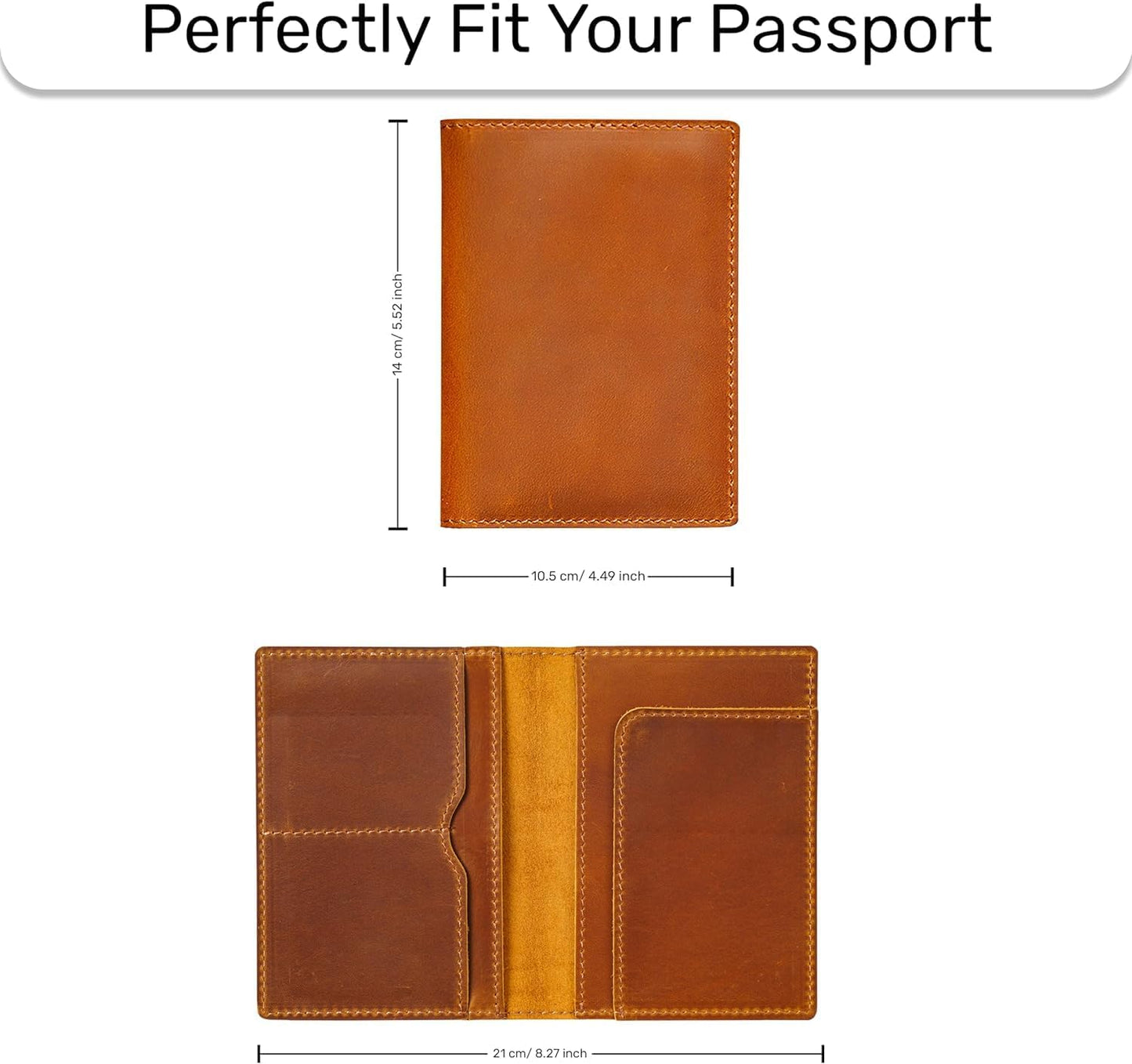 HIFA Personalized Leather Passport Holder, Handmade Passport Cover with Card and Ticket Slot - Genuine Leather, Elegant Design, Easy Access - Passport Case, Passport Wallet, Passport Holder