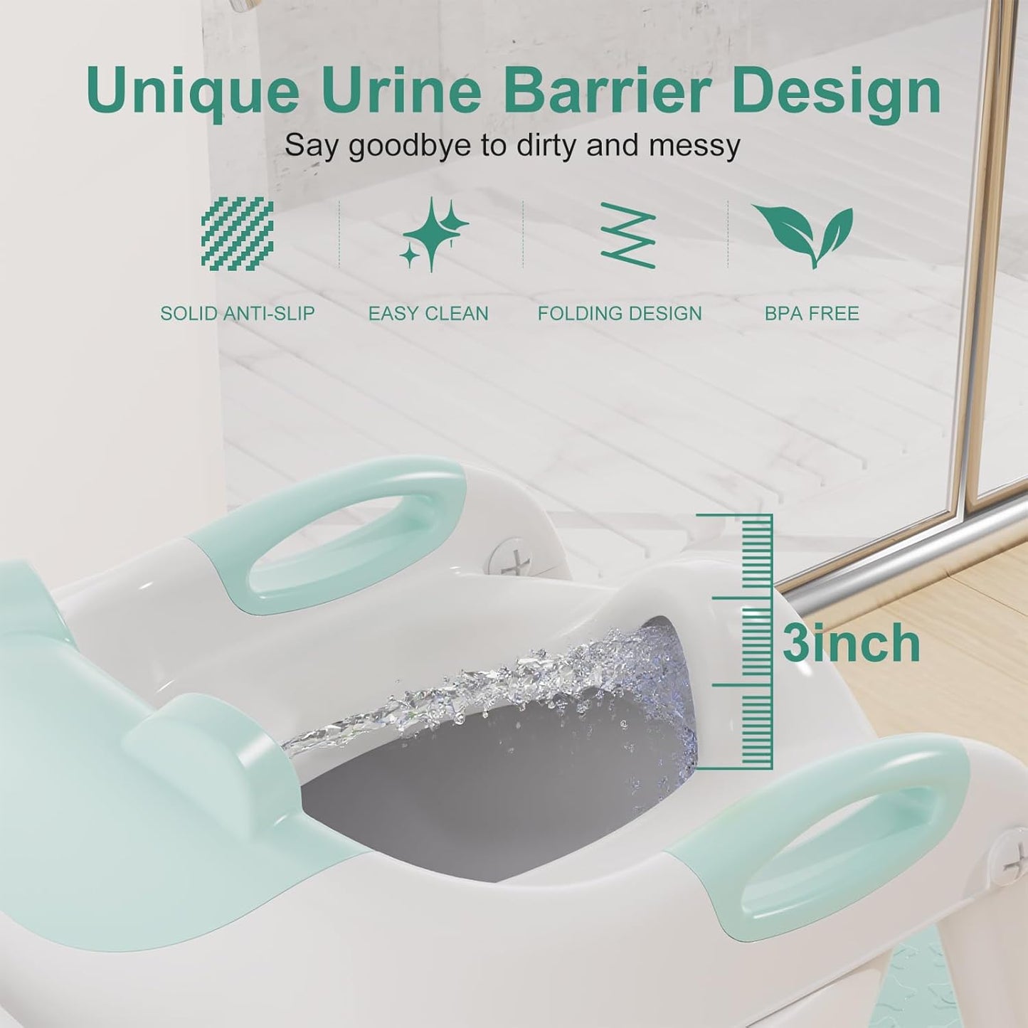 Potty Training Seat with Step Stool Ladder, Upgraded 2-in-1 Toddler Potty Training Toilet Seat with Non-Slip Step Splash Guard Handles and Waterproof Cushion, Toddler Potty Seat for Kids Boys Girls