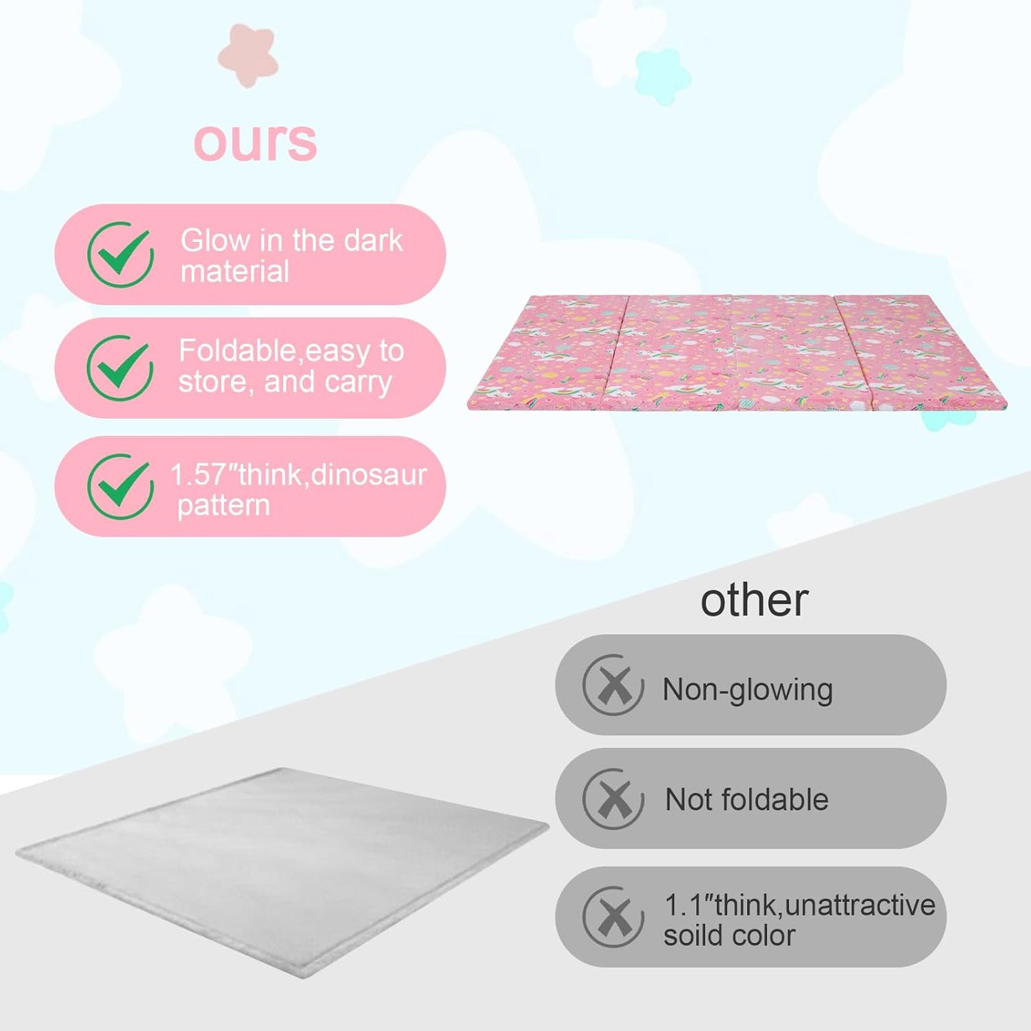 MeMoreCool Kids Floor Futon Mattress Large 6x4 FT, Thicken Foam Tatami Mattress for Children Play Area, Foldable Sleeping Pad Crawling Tatami Mat for Playroom, Pink Rainbow