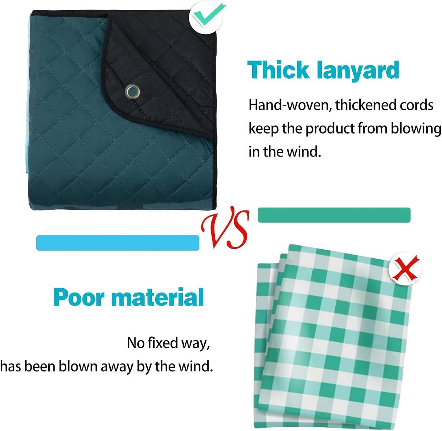 PY SUPER MODE Extra Large Waterproof Picnic Blankets 83x79 Inches - 5 Layer Outdoor Picnic Mat for Beach Camping Park Lawn, Windproof Anchor System with Stakes, Foldable Blue&Brown