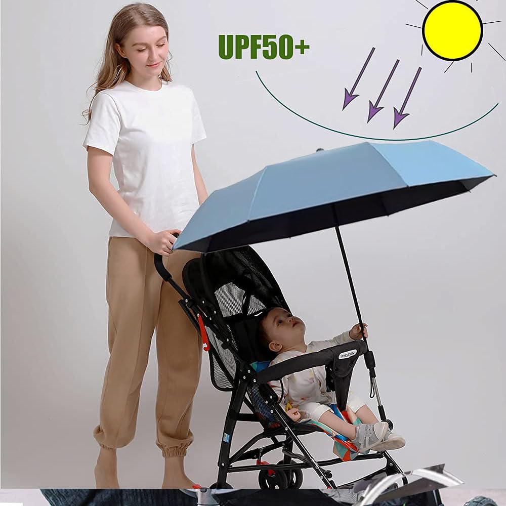Universal Baby Parasol, Baby Stroller Sun Shade Sun Protection Sun Shade for Strollers, Waterproof Umbrella for Trolley Bike, Bicycle Umbrella with Holder Clip Clamp (sky blue)
