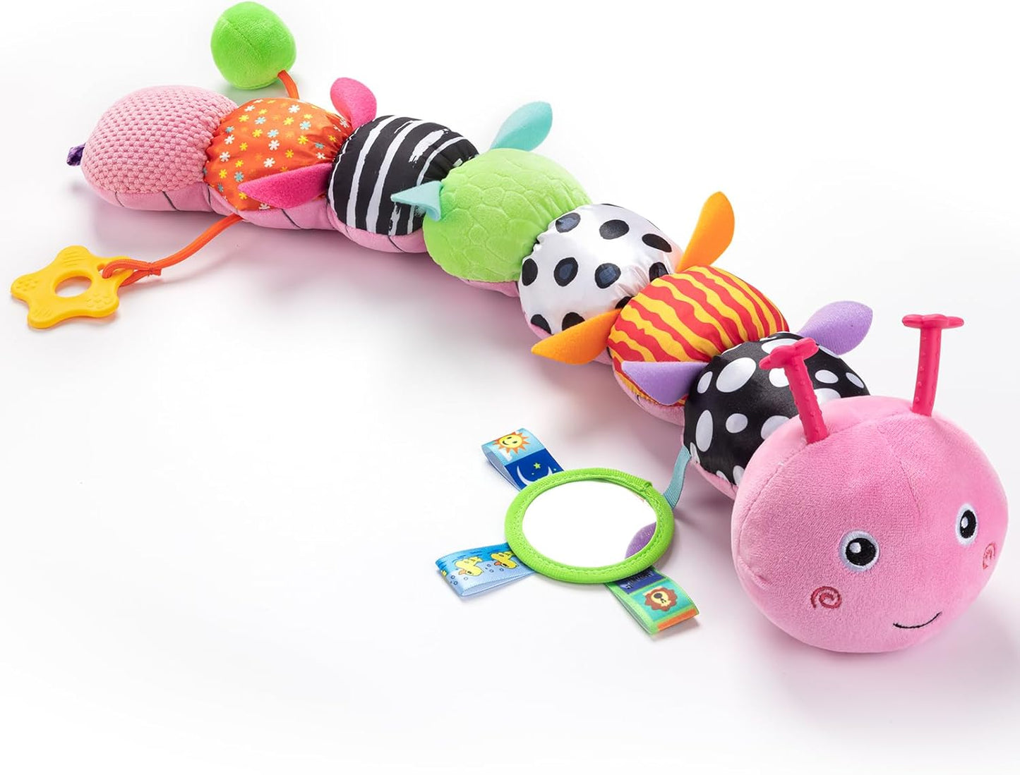 Baby Toys 0-6-12 Months,Musical Caterpillar Stuffed Animals Activity Infant Toys with Crinkle,Rattles,Mirror&Pull String,Muti-Sensory Toys Gifts for Newborn Tummy Time,Candy Pink|Leafy