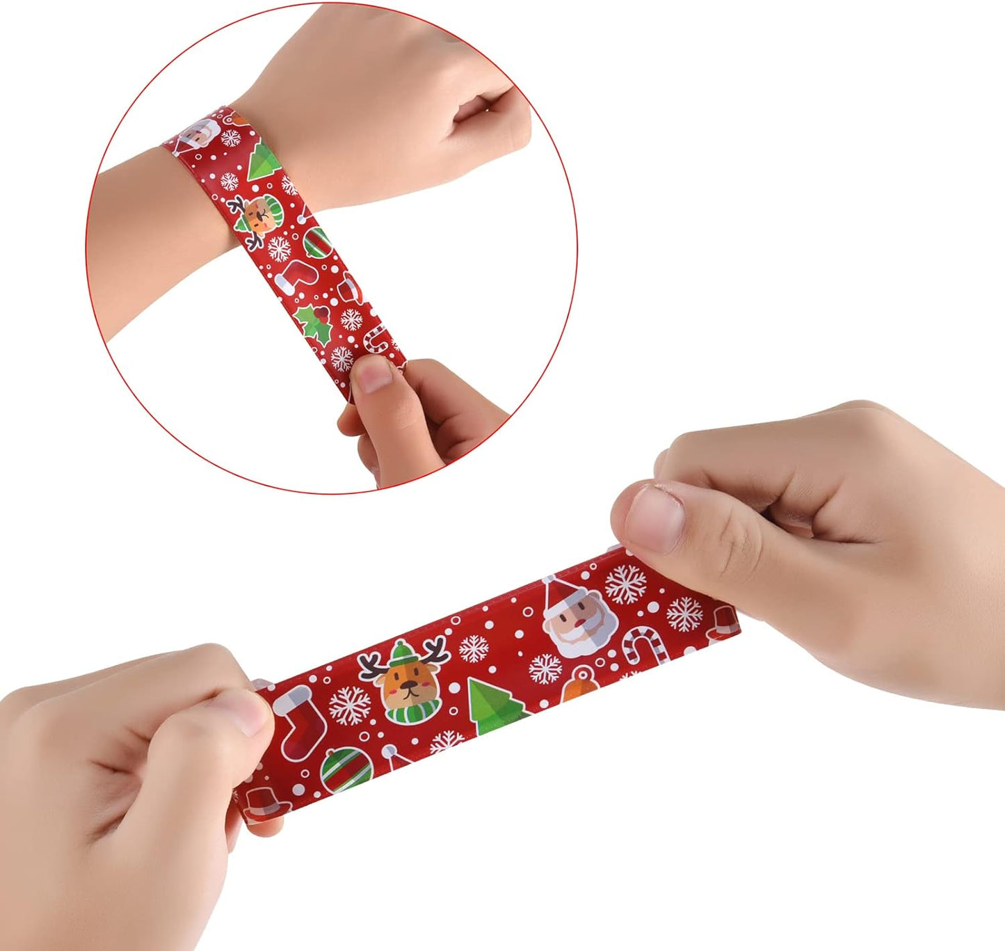 48PCS Christmas Slap Bracelets Slap Xmas Snap Bracelet Party Favors Toys Slap Bands Assorted Christmas Theme Pattern for Christmas Party Favors