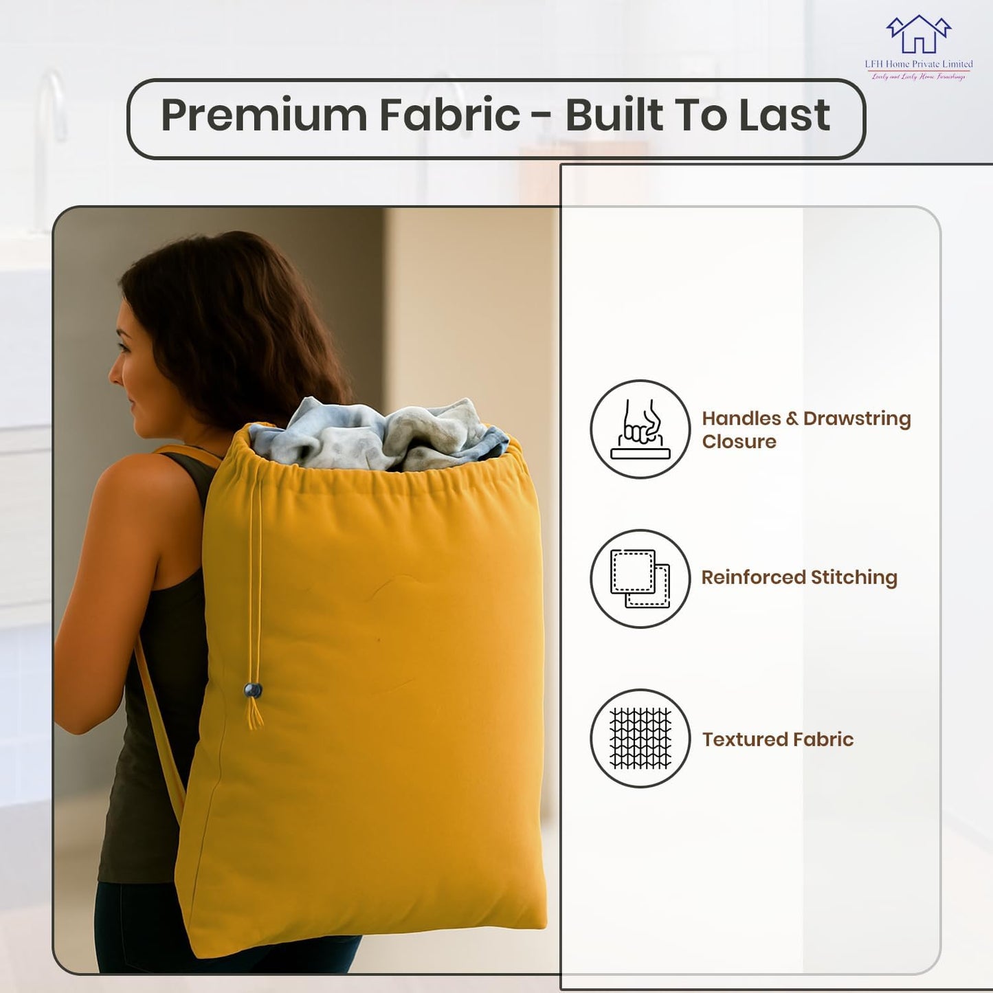 LFH Home Cotton Canvas Large Laundry Bag with Handle, Heavy Duty Drawstring Closure Washable Laundry Bags, School Travel, Home, Hotel, College Dorm, Organizer Sack, Toys Clothes 20x30-Yellow