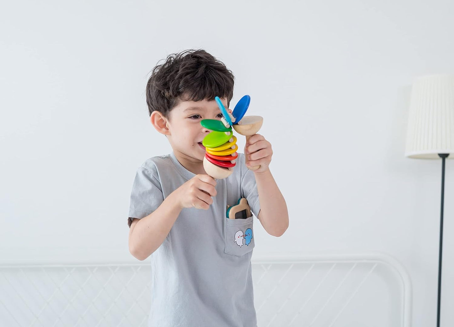 PlanToys Wooden Clatter Toy Percussion Musical Instrument (6413) | Sustainably Made from Rubberwood and Non-Toxic Paints and Dyes