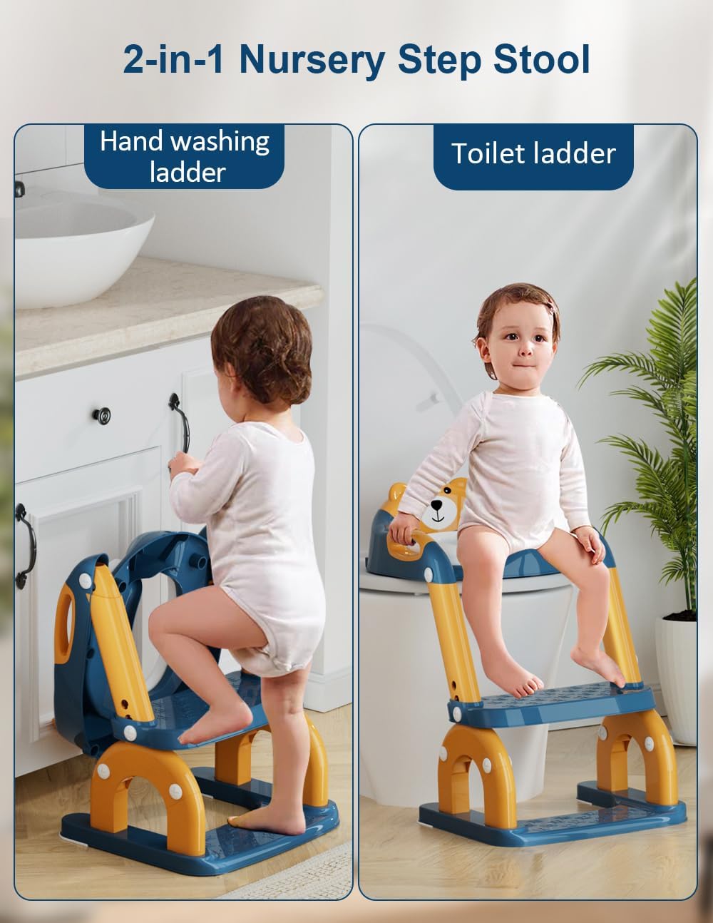 Potty Training Seat with Step Stool Ladder, Potty Training Toilet Seat with Soft Seat Splash Guard, Adjustable Height, 2 in 1 Potty Seats for Toddlers Kids Boys Girls
