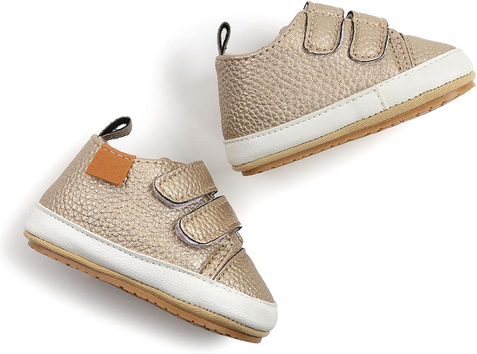 SOFMUO Baby Boys Girls High Top Ankle PU Leather Sneakers Soft Rubber Sole Infant Moccasins Newborn Oxford Loafers Anti-Slip Toddler Wedding Uniform Dress Shoes