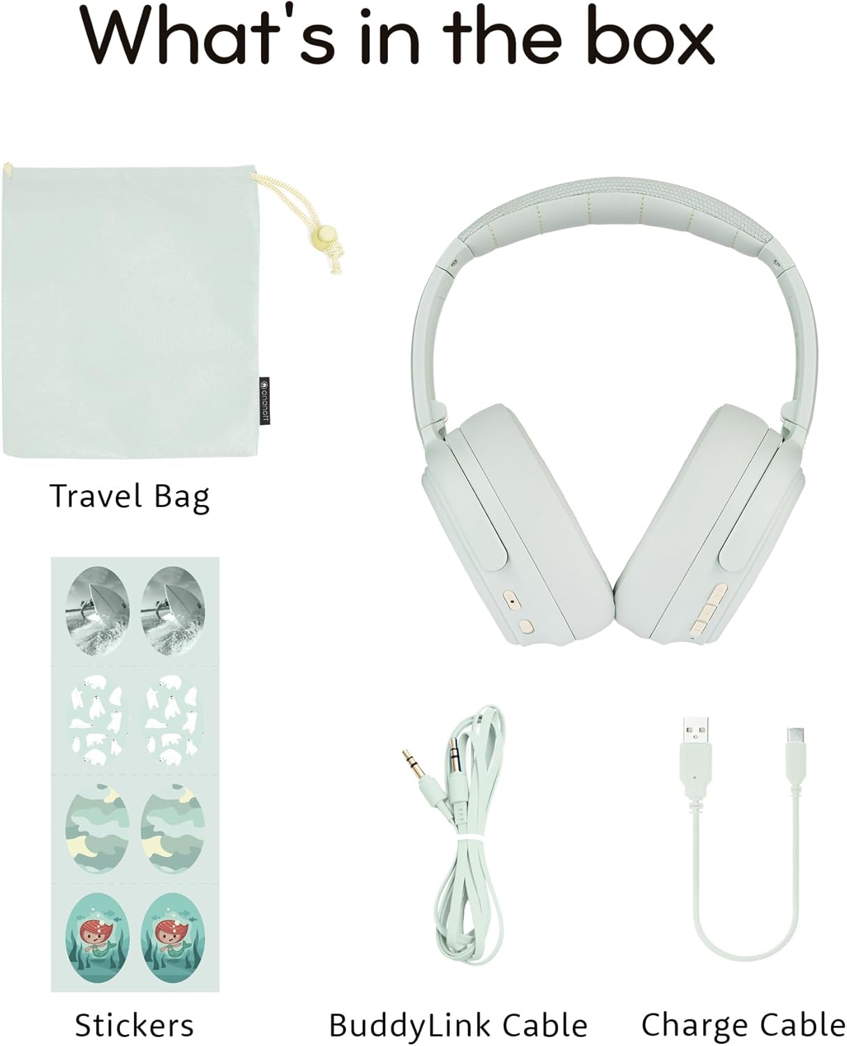 BuddyPhones Cosmos Fun | Wired or Wireless Foldable ANC Bluetooth Headphones + Microphone - SafeAudio Volume-Limiting Options, for Toddlers to Young Adults (Green)