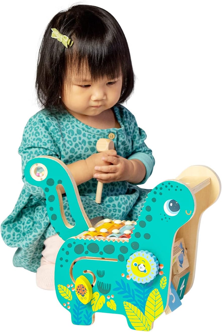 Manhattan Toy Wooden Dinosaur Toddler and Preschool Musical Instrument and Activity Toy with Xylophone, Sawtooth Ridges and Solo Mallet
