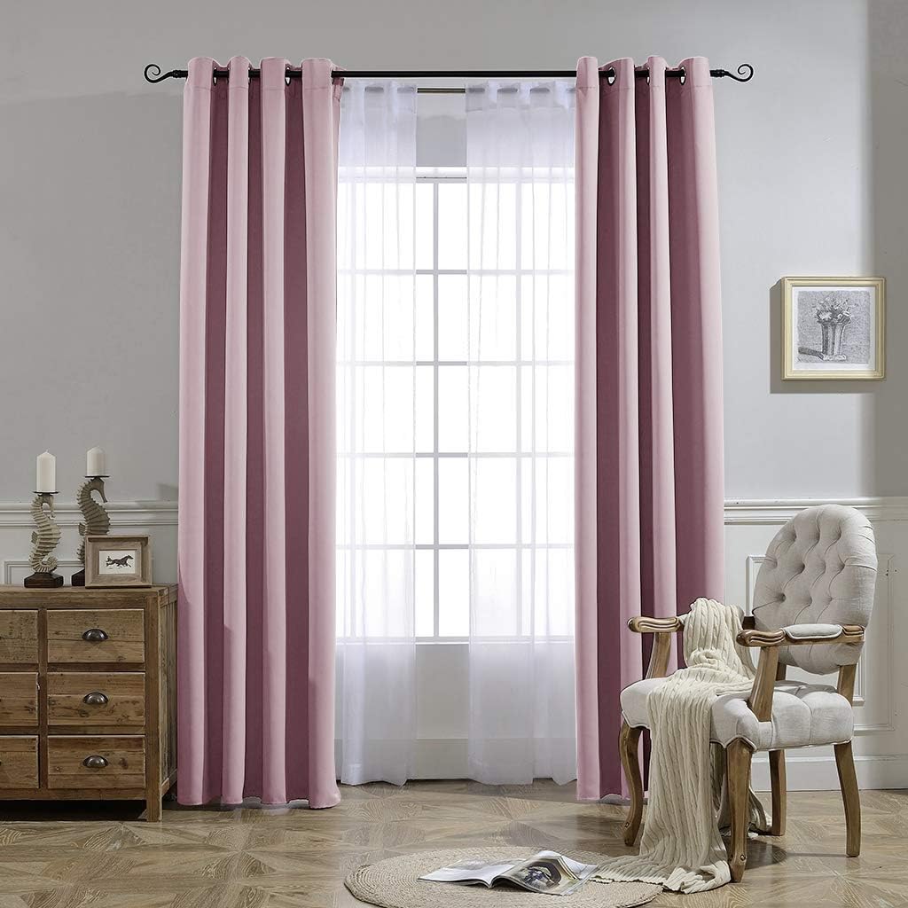 NICETOWN Bedroom Curtains Room Darkening Draperies - Home Fashion Microfiber Thermal Insulated Solid Grommet Curtains for Kitchen (Lavender Pink, 1 Pair, 52 inches Wide by 72 inches Long)